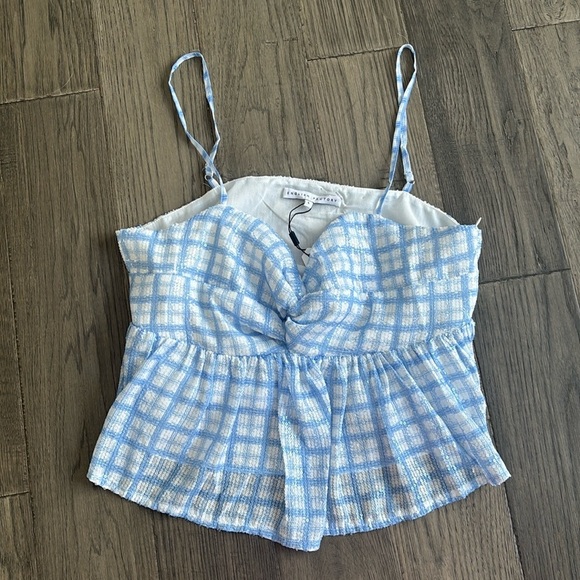 English Factory | Sleeveless Sequin Twist Front Plaid Flounce Tank - Picture 2 of 13